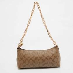 Coach Brown Signature Coated Canvas Charlotte Shoulder Bag