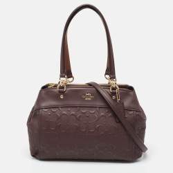Pre Owned Coach Plum Signature Leather Mini Brooke Carryall Satchel