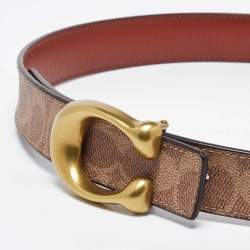 Coach Brown Signature Coated Canvas and Leather Reversible Cut To Size Belt