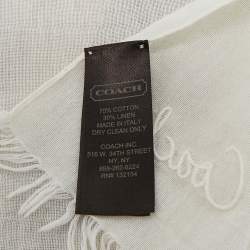 Coach White Striped Cotton Blend Scarf