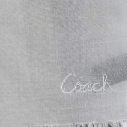 Coach White Striped Cotton Blend Scarf