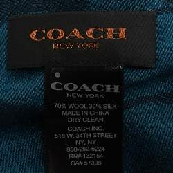 Coach Naby Blue Monogram Jacquard Wool Scarf