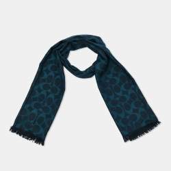 Coach Naby Blue Monogram Jacquard Wool Scarf