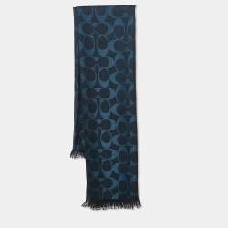 Coach Naby Blue Monogram Jacquard Wool Scarf