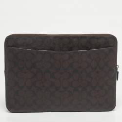 Pre Owned Coach Brown/Black Signature Coated Canvas Laptop Case Sleeve