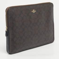 Pre Owned Coach Brown/Black Signature Coated Canvas Laptop Case Sleeve