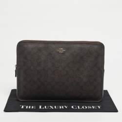 Pre Owned Coach Brown/Black Signature Coated Canvas Laptop Case Sleeve