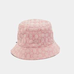 Pre Owned Coach Pink/Blue Monogram Jacquard Reversible Bucket Hat One Size