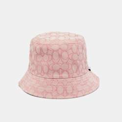 Pre Owned Coach Pink/Blue Monogram Jacquard Reversible Bucket Hat One Size
