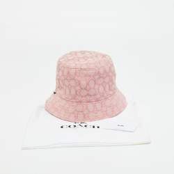 Pre Owned Coach Pink/Blue Monogram Jacquard Reversible Bucket Hat One Size