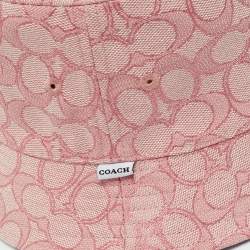 Pre Owned Coach Pink/Blue Monogram Jacquard Reversible Bucket Hat One Size