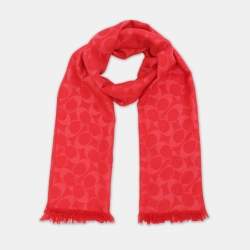 مملوكة مسبقًا Coach Red Signature Print Wool Blend Scarf