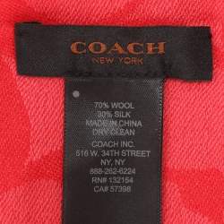 مملوكة مسبقًا Coach Red Signature Print Wool Blend Scarf