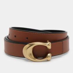 Pre Owned Coach Black Leather Signature Buckle Belt 95CM