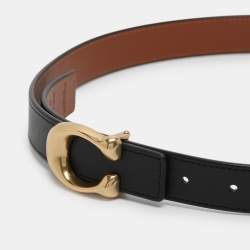 Pre Owned Coach Black Leather Signature Buckle Belt 95CM