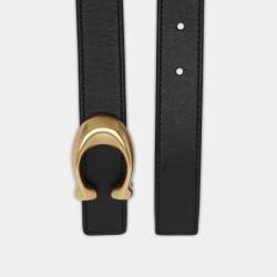 Pre Owned Coach Black Leather Signature Buckle Belt 95CM