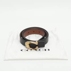 Pre Owned Coach Black Leather Signature Buckle Belt 95CM