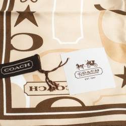 Coach Beige Monogram Print Silk Bandana Scarf