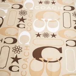 Coach Beige Monogram Print Silk Bandana Scarf