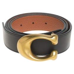 Coach Black/Brown Leather Signature Buckle Reversible Belt M