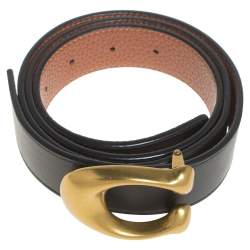 Coach Black/Brown Leather Signature Buckle Reversible Belt M