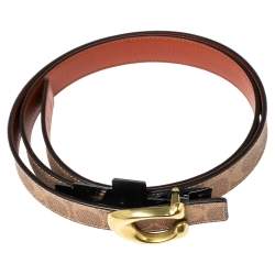 Coach Brown Signature Coated Canvas Logo Buckle Belt L