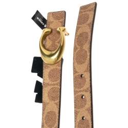 Coach Brown Signature Coated Canvas Logo Buckle Belt L