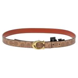 Coach Brown Signature Coated Canvas Logo Buckle Belt L