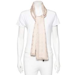 Coach Beige Monogram Jacquard Silk & Wool Scarf