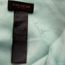 Coach Green Monogram Jacquard Silk & Wool Scarf