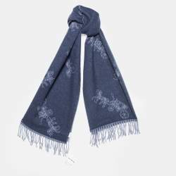 Coach Navy Blue Horse & Carriage Jacquard Reversible Muffler