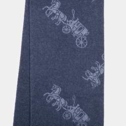 Coach Navy Blue Horse & Carriage Jacquard Reversible Muffler