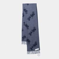 Coach Navy Blue Horse & Carriage Jacquard Reversible Muffler