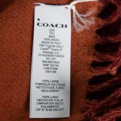 Pre Owned Coach Cherry Red Horse & Carriage Jacquard Reversible Muffler