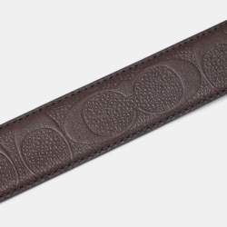 Pre Owned Coach Dark Brown Signature Leather Logo Plague Cut to Size Reversible Belt