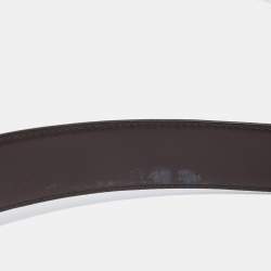 Pre Owned Coach Dark Brown Signature Leather Logo Plague Cut to Size Reversible Belt