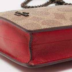 Coach Multicolor Signature Canvas And Leather Chain Crossbody Phone Pouch