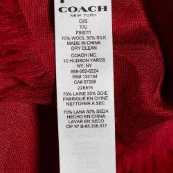Coach Red Cotton Wool Silk Logo Jacquard Scarf