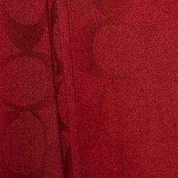 Coach Red Cotton Wool Silk Logo Jacquard Scarf