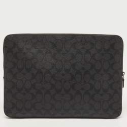 Coach Black Signature Coated Canvas and Leather Laptop Sleeve