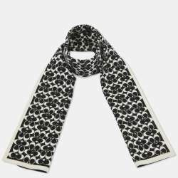 Coach Vintage White/Black Monogram Wool Winter Scarf