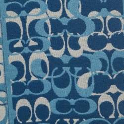 Coach Blue Monogram Wool Reversible Muffler