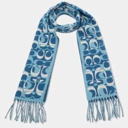 Coach Blue Monogram Wool Reversible Muffler