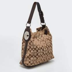 Coach Beige/Brown Signature Canvas and Leather Hobo