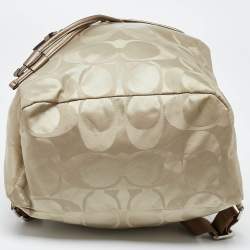 Coach Beige/Metallic Signature Nylon and Leather Backpack