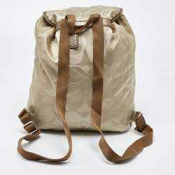 Coach Beige/Metallic Signature Nylon and Leather Backpack