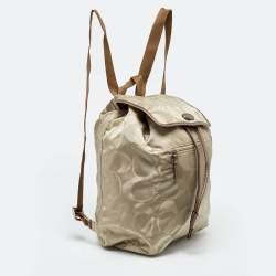 Coach Beige/Metallic Signature Nylon and Leather Backpack