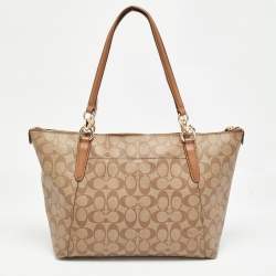 Coach Brown/Beige Signature Coated Canvas and Leather Ava Tote