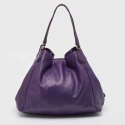 Pre Owned Coach Purple Leather Large Horse & Carriage Large Edie Shoulder Bag