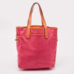 Pre Owned Coach Pink/Orange Canvas and Leather Bonnie Cashin Tote